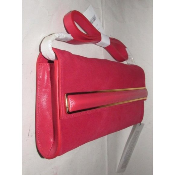 Halston Two Way Red Suede And Red Leather Cross Body Bag - Picture 8 of 12